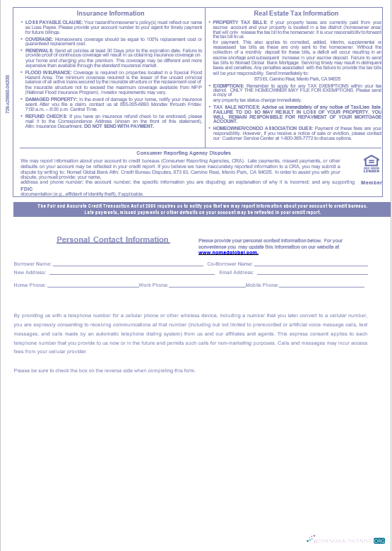 Download USA Nomad Global bank mortgage statement in Word and PDF formats, 3 pages 3 Photoshop template